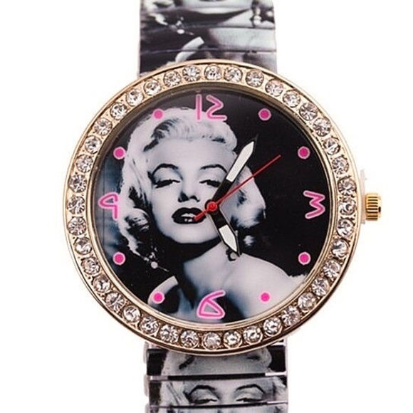 Rhinestone Marilyn Monroe Print Elastic Watch NWT - Picture 2 of 8